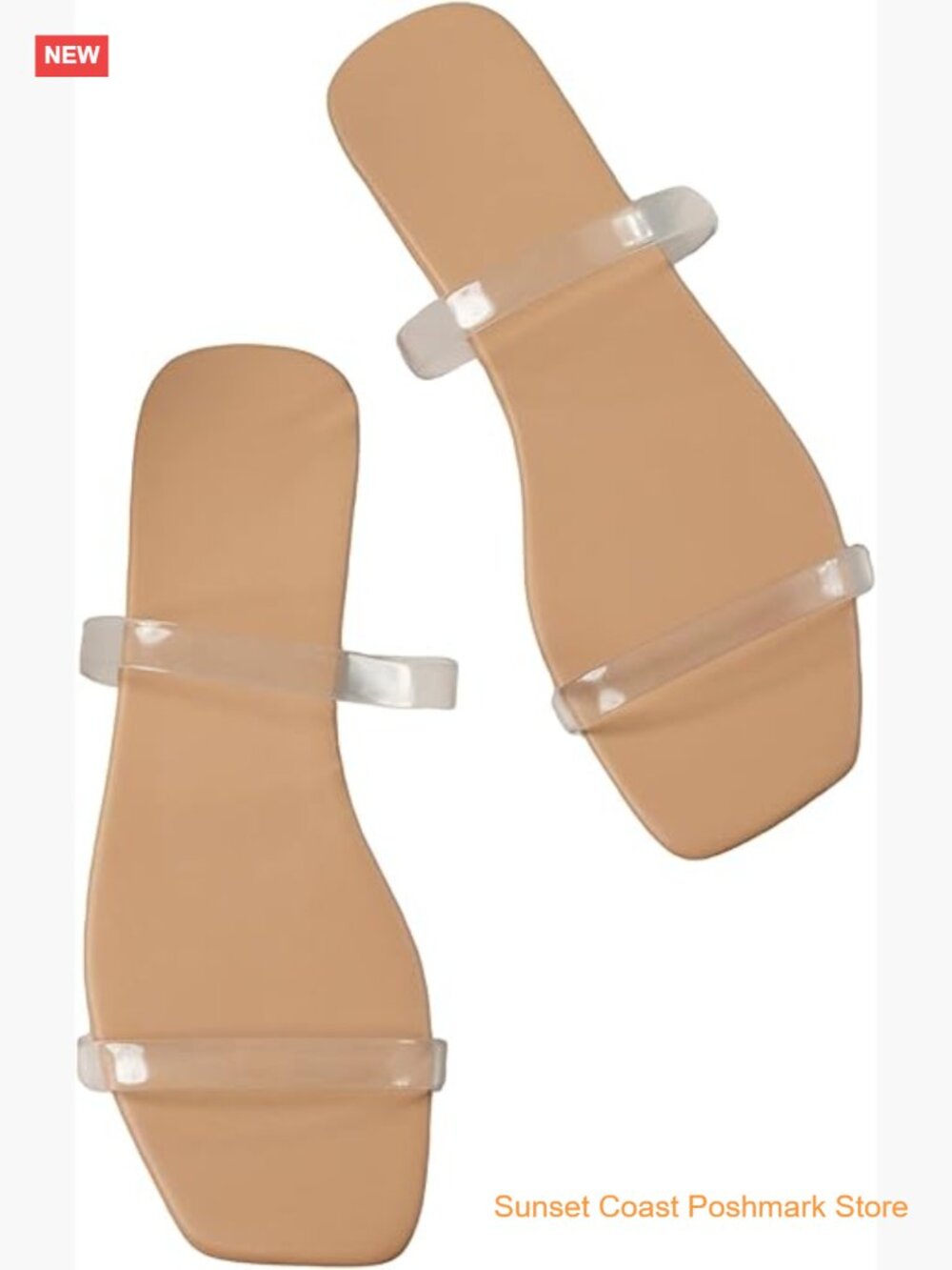 Women Square Toe Double Strappy Slide Flat Sandals